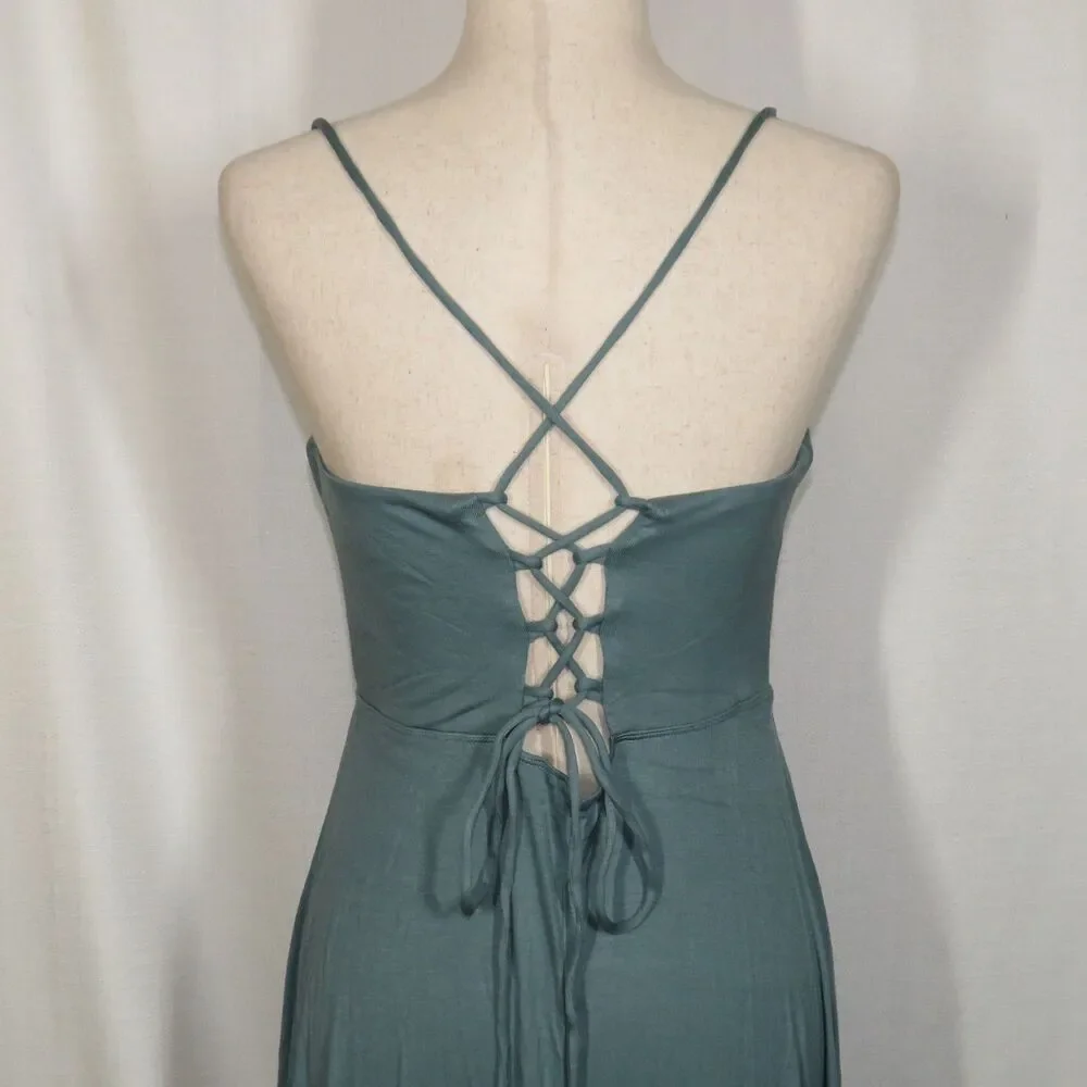 Halara Soft Stretchy Draped Neck Open Back Lace Up Padded Maxi Dress Size Medium - Picture 6 of 15